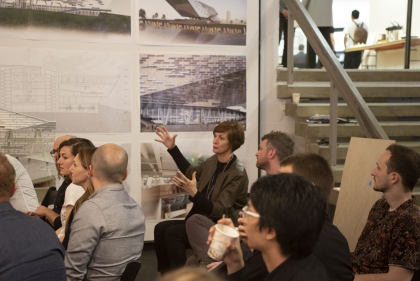 Winka Dubbeldam gestures from her seat during a group review 