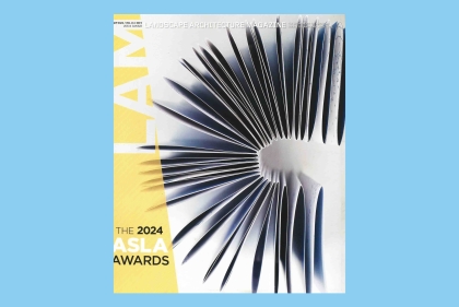 Landscape Architecture Magazine cover with view of accordion book