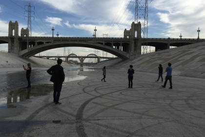 Graduate architecture students in the L.A. River channel for a studio led by Florencia Pita, 2017