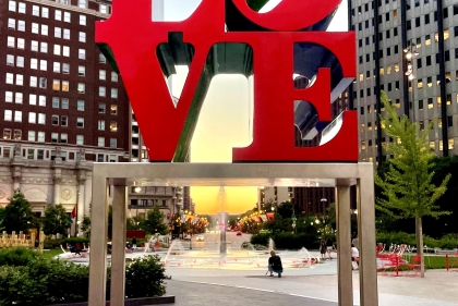 Love park at sunset.