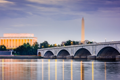 View of the Lincoln Memorial and Washington Monument from across the Potomac River