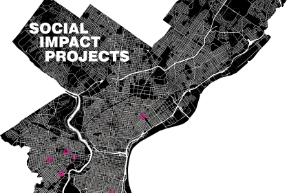 Map of Philadelphia with "Social Impact Projects" over it