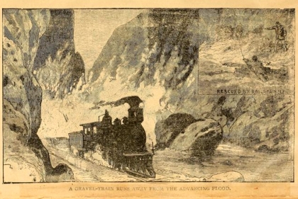 image of hand drawn train fleeing a flood