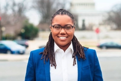 portrait of Monica Rhodes in front of national Capitol