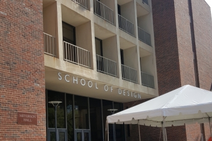 Orientation tent set up in front of Penn School of Design