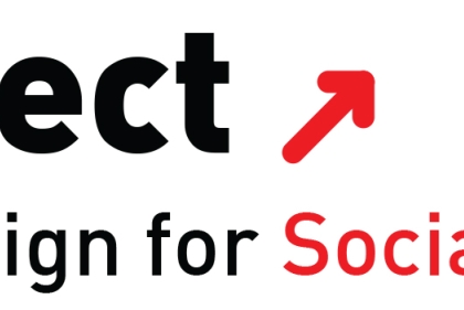 Logo saying "Project (arrow sign pointing up right diagonal) PennDesign for Social Impact"