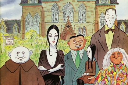 Cover of the Pennsylvania Gazette 1973 featuring and illustration of the Addams family