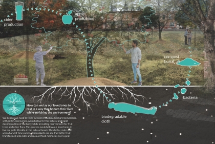 Diagram of plan to compost corpses and grow apple for cider