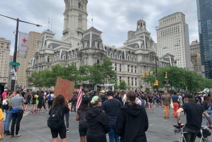 Protesters outside of city hall 