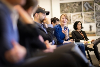 Mette Ramsgaard Thomsen seated at a studio review