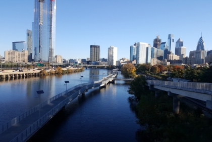 Banks of the Shuylkill with Philadelphia skyline in background