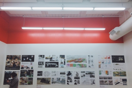 Showcase of student work at reception.