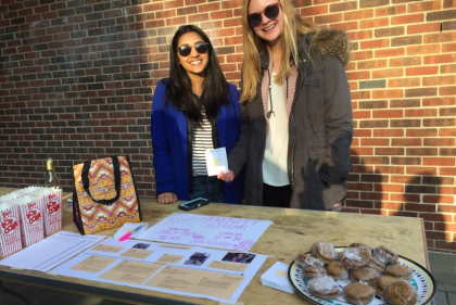 PennDesign students Nikita Jathan (MArch '18) and Margaret Gregg  (MArch '18) raise funds at PennDesign bake sale