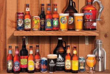 Many different kinds of beer on shelves