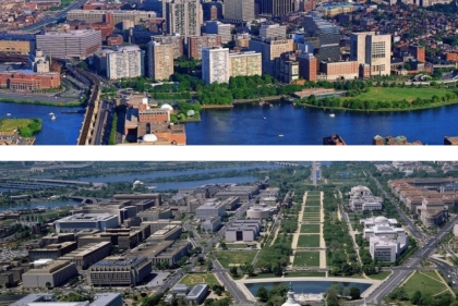 Top and bottom panels of skylines of Boston and Washington DC respectively 