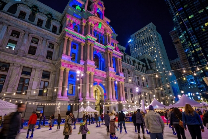City Hall with holiday lighting