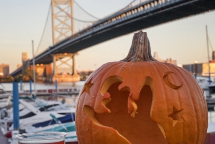 Carved pumpkin on Morgan's Pier 