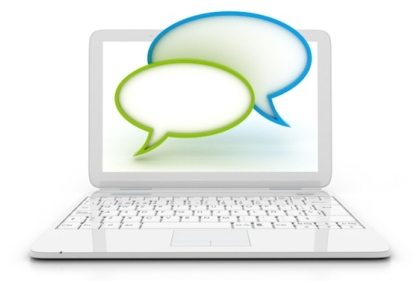 Speech bubbles coming out of a laptop screen
