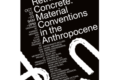 Black and white graphics showing the conference title and list of participants