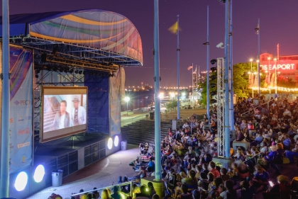 Screening of film by Delaware river