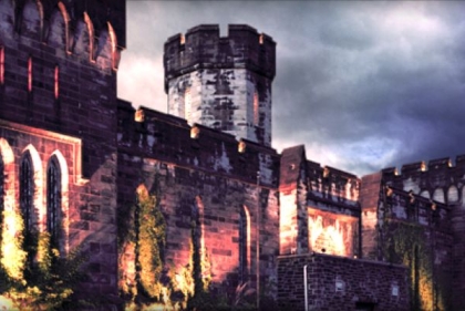 Spooky photo of Eastern State Penitentiary taken at night