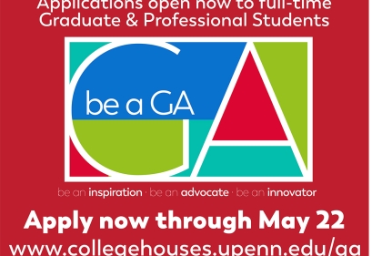 Poster inviting students to apply to become GA's. Deadline May 22