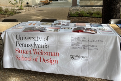 Weitzman materials on information table at graduate school fair