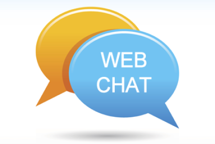 Blue and orange speech bubble overlapping each other. Blue bubble says "Web Chat"