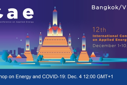 Poster showing an illustation of Bangkok architecture and anouncement about the Applied Energy conference