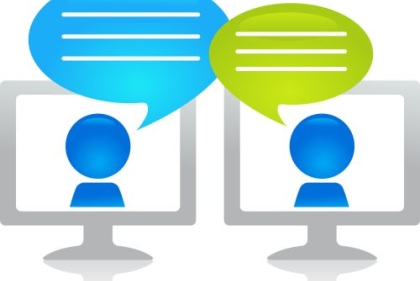 Two screens with person icons talking to each other