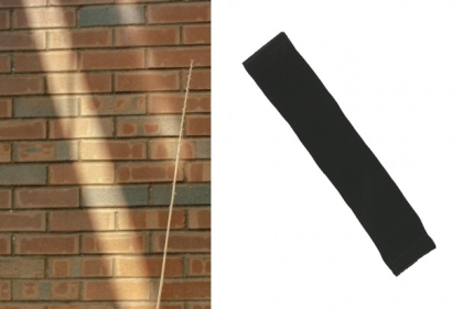 Picture of a brick wall next to a picture of a thick diagonal black line