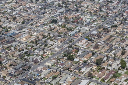 Aerial view of a residential neighborhood