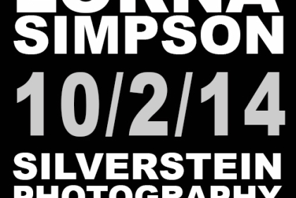 Sign saying "Lorna Simpson 10/2/14 Silverstein Photography Lecture Series."