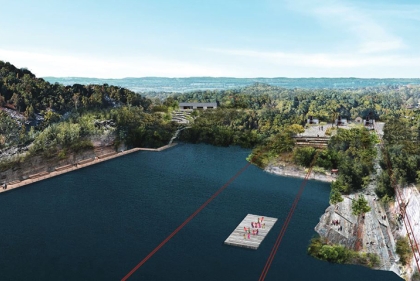 Rendering of a quarry transformed into a park 