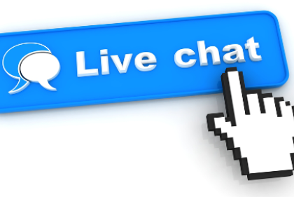 Button saying "Live Chat" with hand icon clicking on it