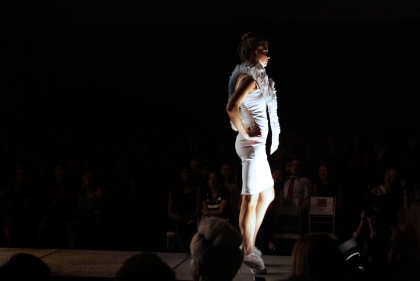 Model posing on catwalk