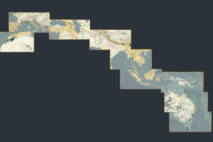 Composite of several satellite photos from Australia to Morocco