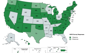 US map with states shaded in green and gray