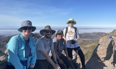 Viewpoint northfrom Sandstone Peak in the Santa Monica Mountains above Malibu with the Pacific Ocean visible in the background,