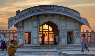 Marble pavilion at sunset