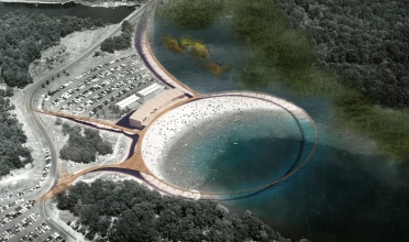 A conceptual rendering of a bathhouse designed for Lake Sebago.