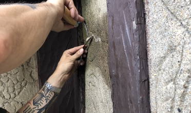 Patching a crack in a stucco panel 