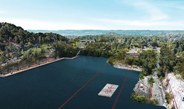 Rendering of a quarry transformed into a park 