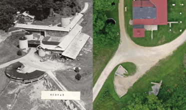 Side by side of the Midway barn when it was built and today