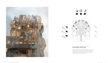 Building facade with abstract industrial aesthetic and geometric protrusinons