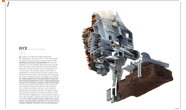 Partial cutaway of high rise that is connected directly to a railway