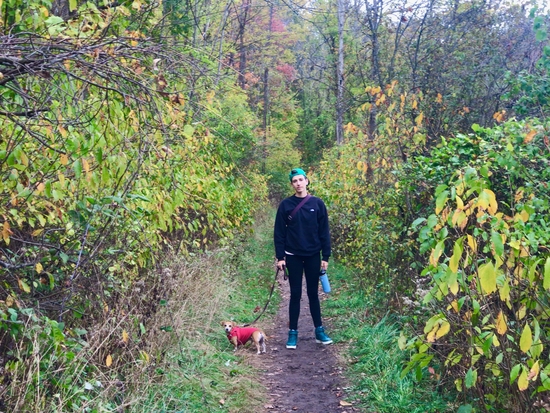 Kate with Dog in Forest