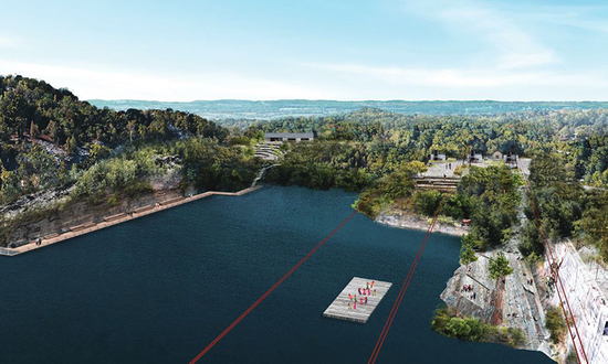 Rendering of a quarry transformed into a park 