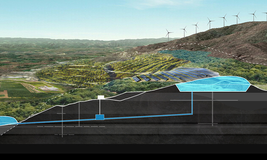 Rendering of mountainous landscape showing green energy proposals