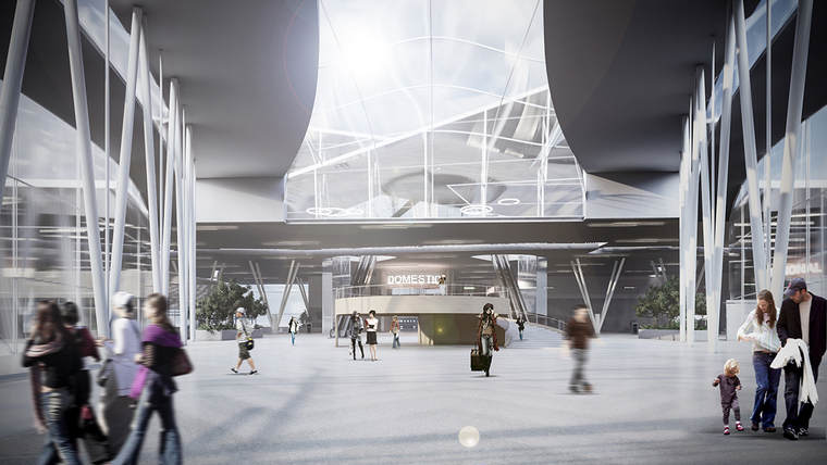 Rendering of a proposed interior space for an airport